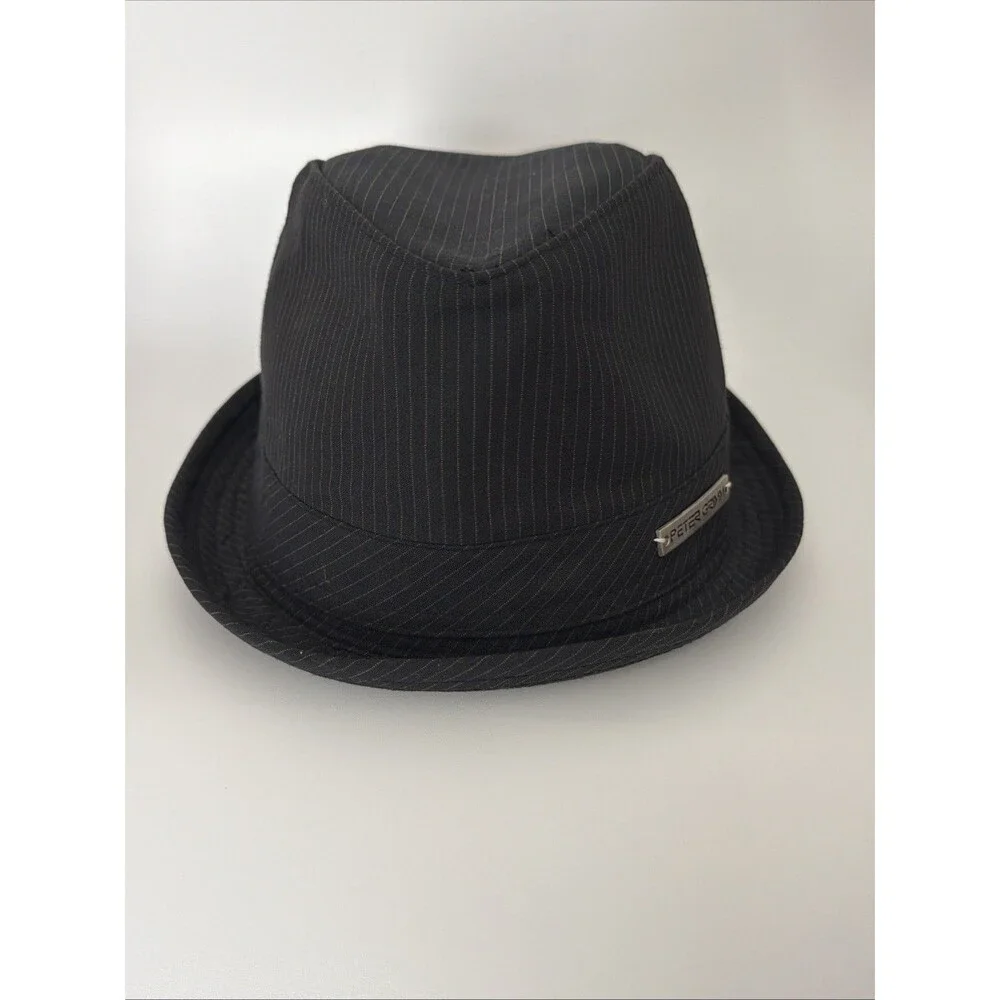 Vtg Y2K Peter Grimm Fedora Hat Sz Small Medium Black Pin Striped Logo EUC